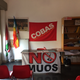 In a union office in Palermo, an empty room awaits a No MUOS press conference.
